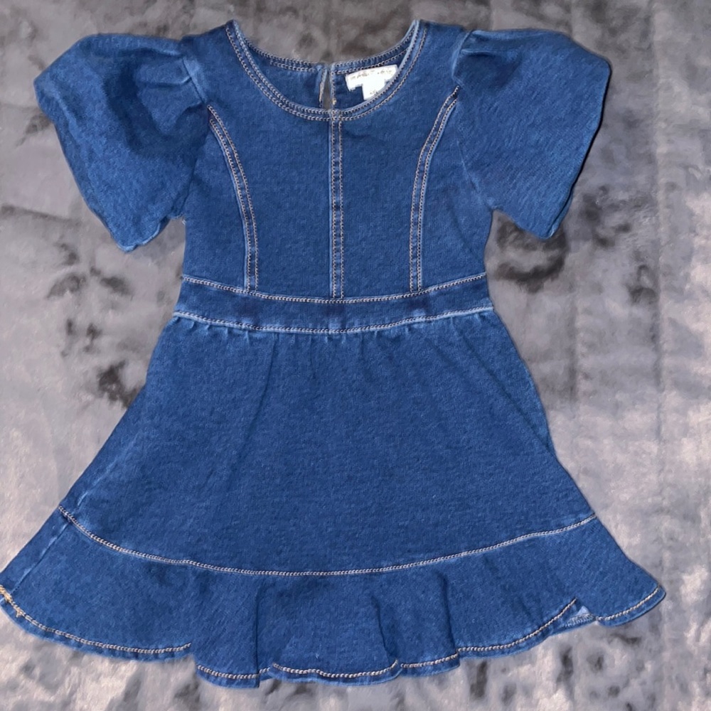 24 m Habitual from Nordstrom Stretch Denim Dress Poof Sleeve Flare Bottom